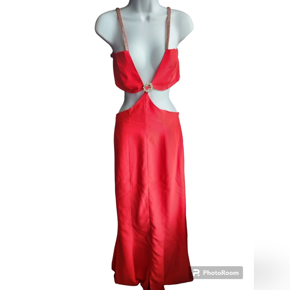 Unbranded Women's Red Sleeveless Cutout Rhinestone Formal Dress Size 7/8